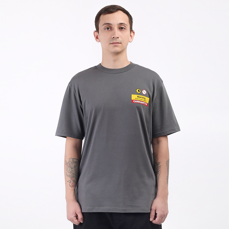 мужская серая футболка Carhartt WIP S/S Warning T-Shirt I028488-husky - цена, описание, фото 1